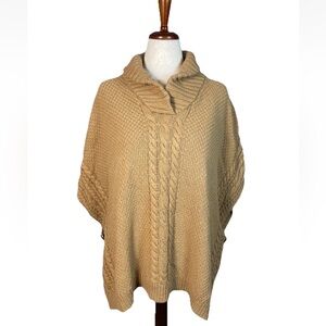 Talbots Cable Knit Poncho Side Buckle Wool Cotton Size Large Classic Lagenlook